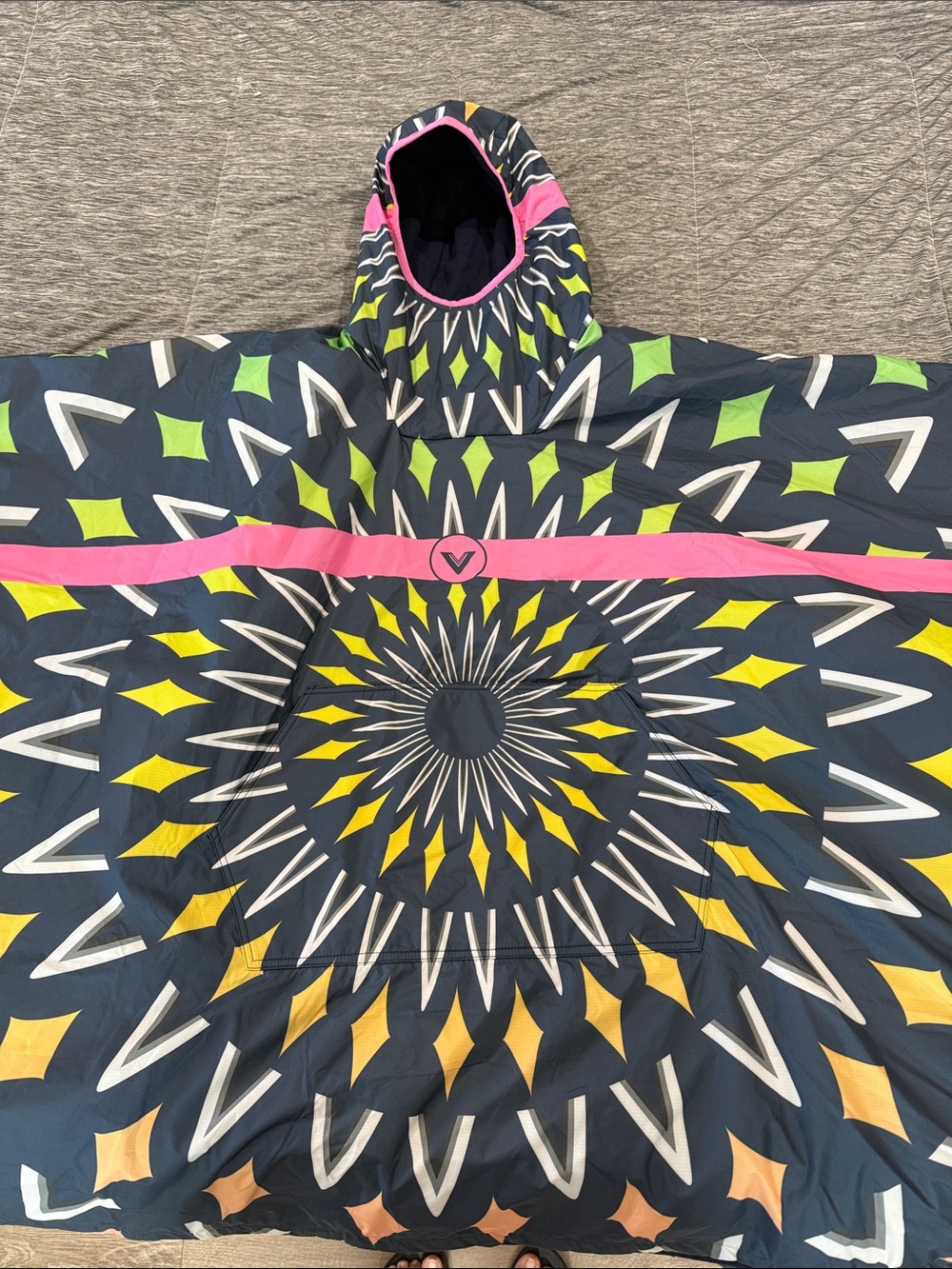 Vast Hooded Poncho Jacket in Navy with Neon Accents